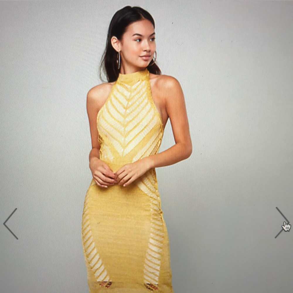 Bebe metallic gold halter top dress